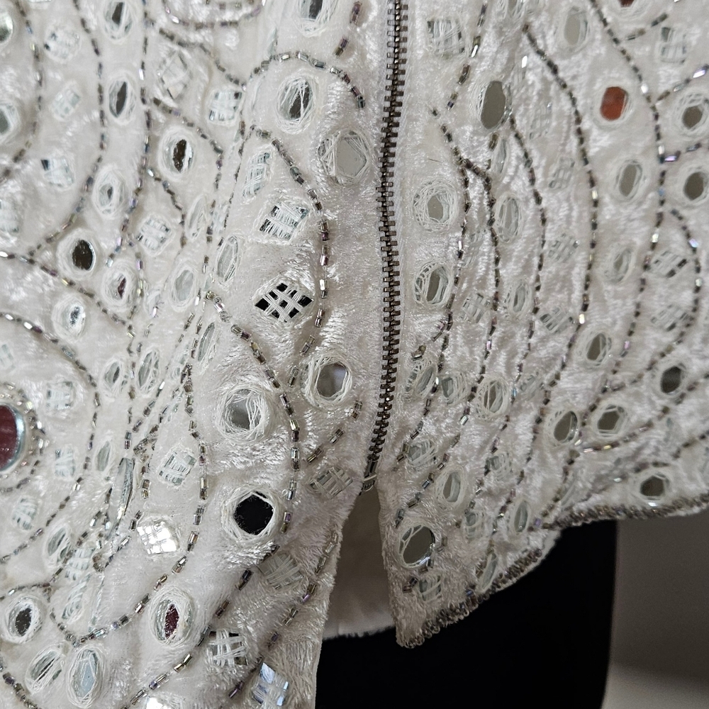Sherri Hill Mirrored Beaded Mini Skirt Zipper Front Boho Glam Formal Statement - Picture 8 of 11